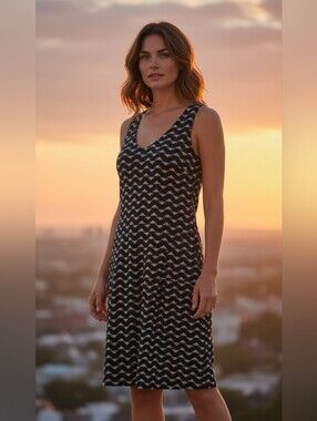 Clearence - Old Navy Black and White Sleeveless Patterned Midi Dress